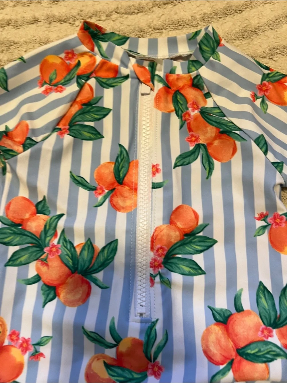 Old Navy Orange Floral Stripe Long-Sleeve One-Piece Swimsuit
